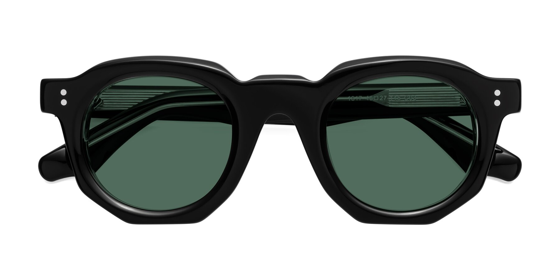 Folded Front of Clio in Black-Clear with Green Polarized Lenses