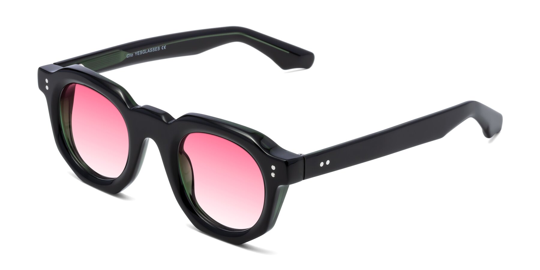 Angle of Clio in Black-Green with Pink Gradient Lenses