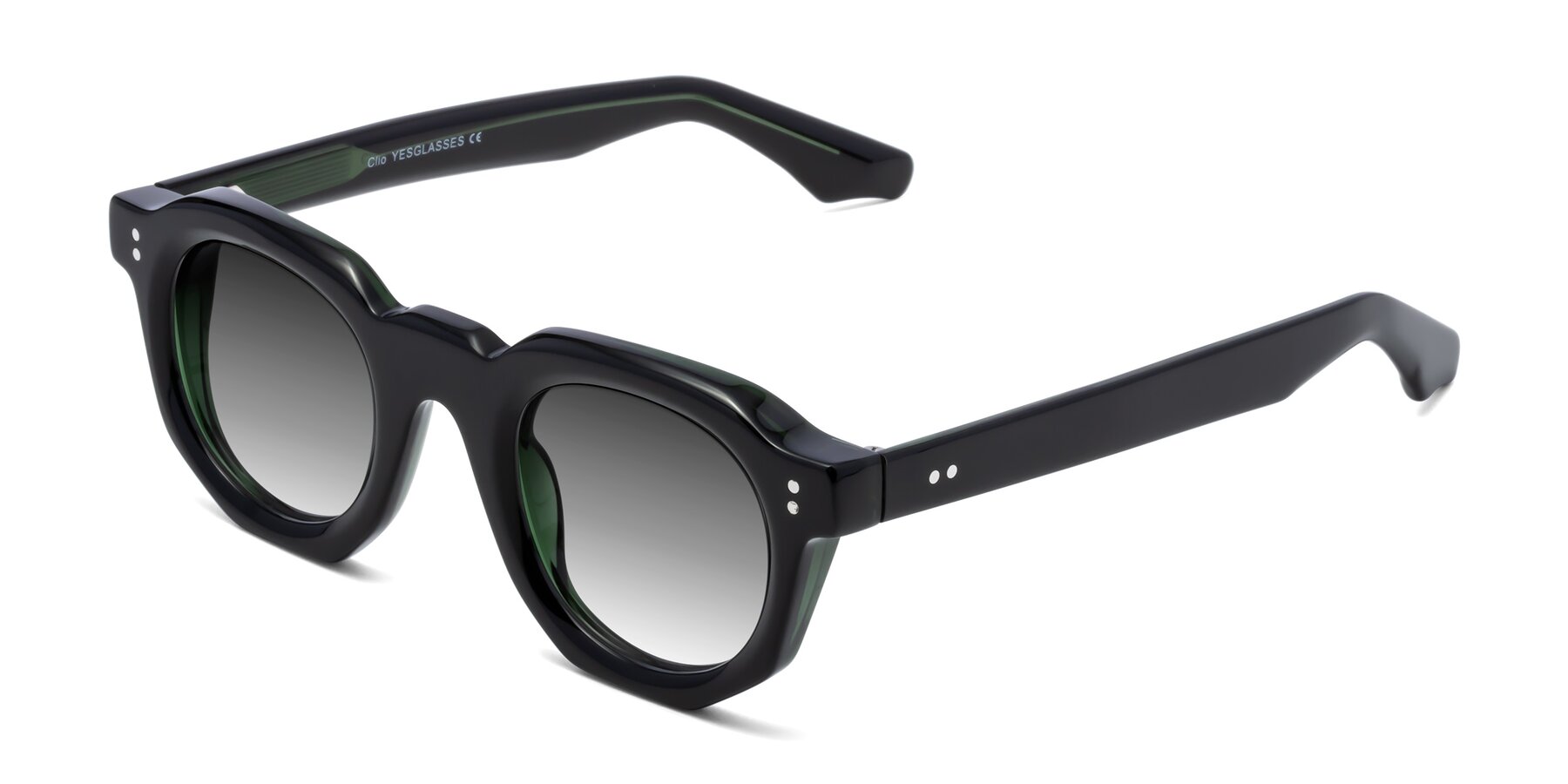 Angle of Clio in Black-Green with Gray Gradient Lenses