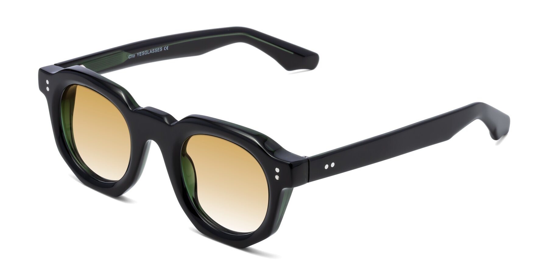 Angle of Clio in Black-Green with Champagne Gradient Lenses