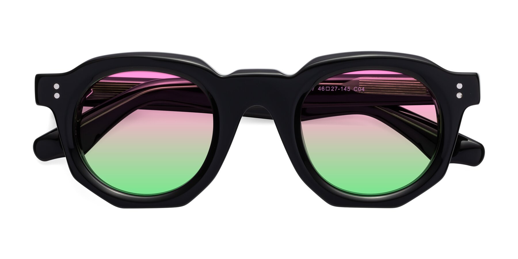 Folded Front of Clio in Black-Green with Pink / Green Gradient Lenses