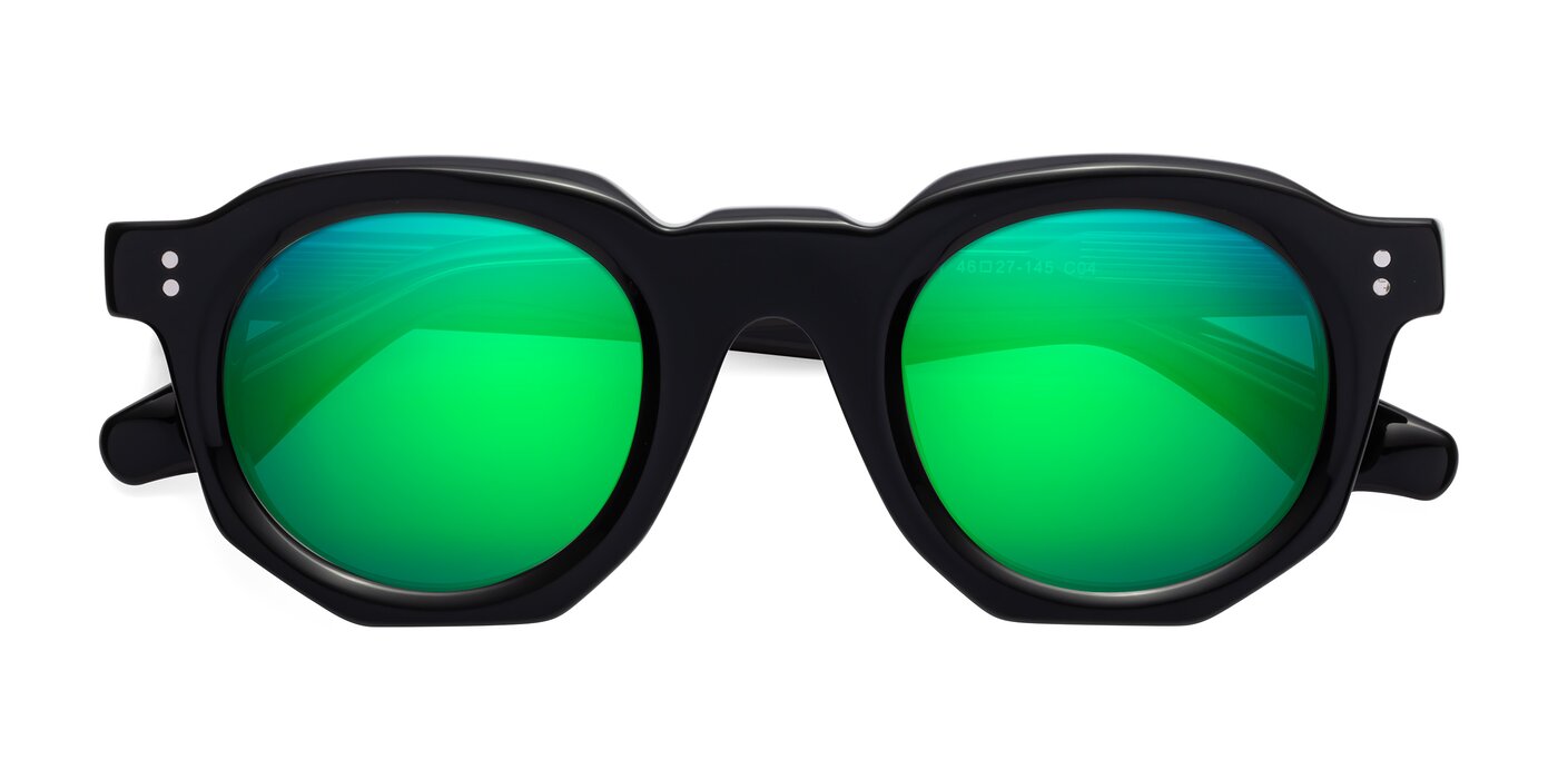Clio - Black / Green Flash Mirrored Sunglasses
