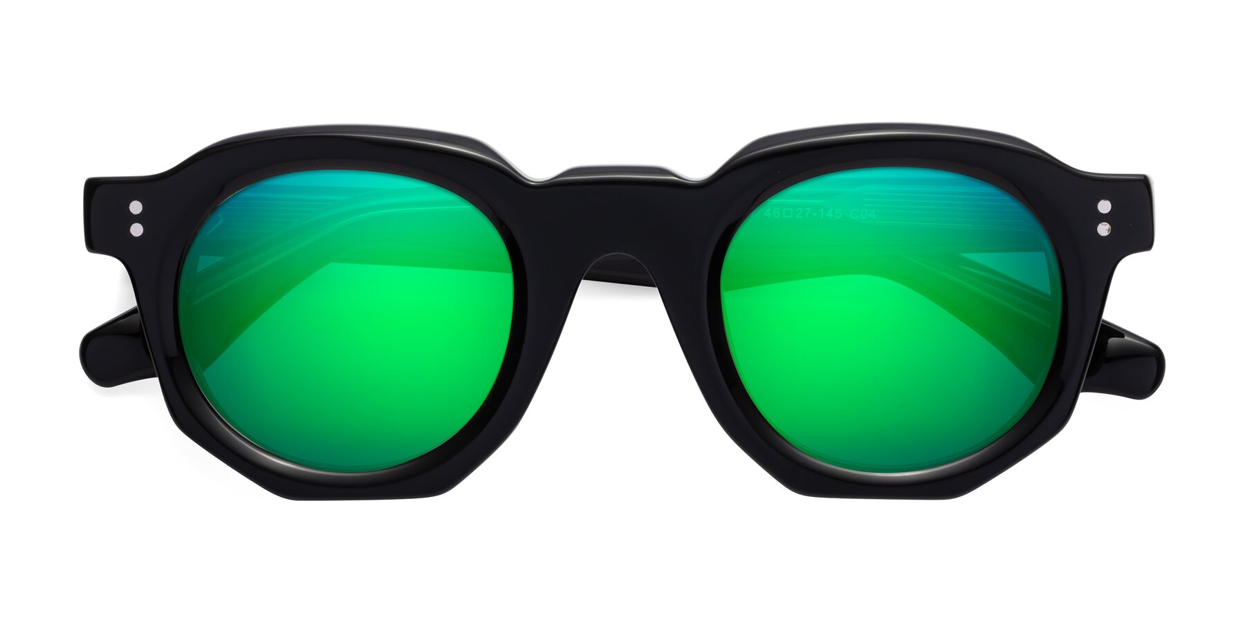 Folded Front of Clio in Black-Green with Green Mirrored Lenses