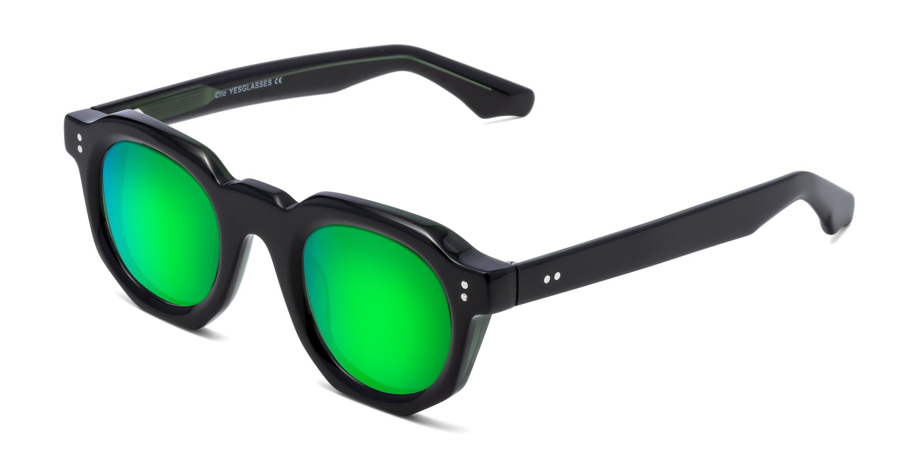 Angle of Clio in Black-Green with Green Mirrored Lenses