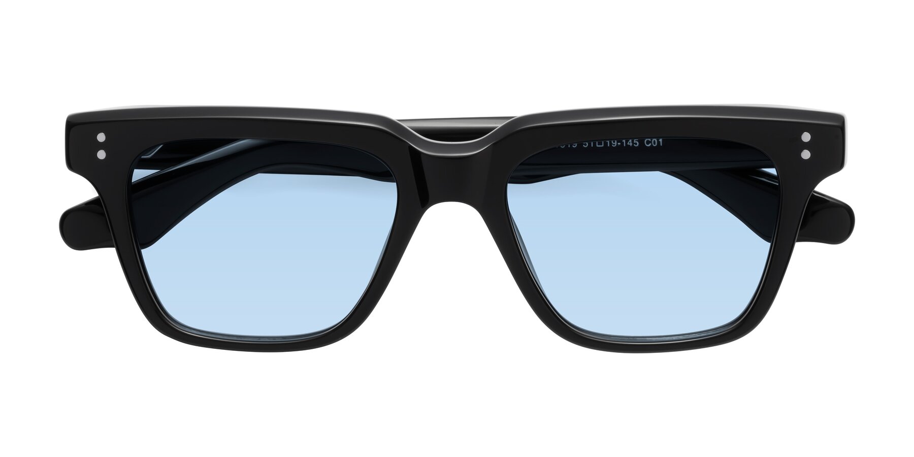 Folded Front of Gates in Black with Light Blue Tinted Lenses