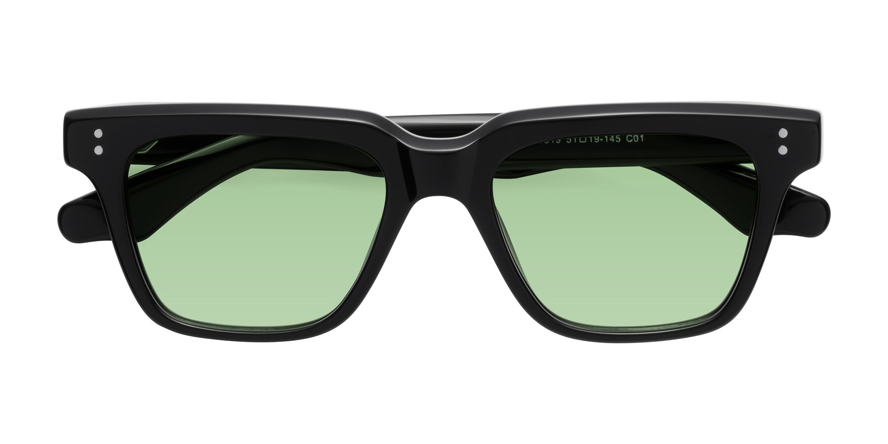 Folded Front of Gates in Black with Medium Green Tinted Lenses