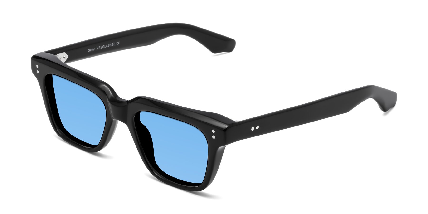 Angle of Gates in Black with Medium Blue Tinted Lenses