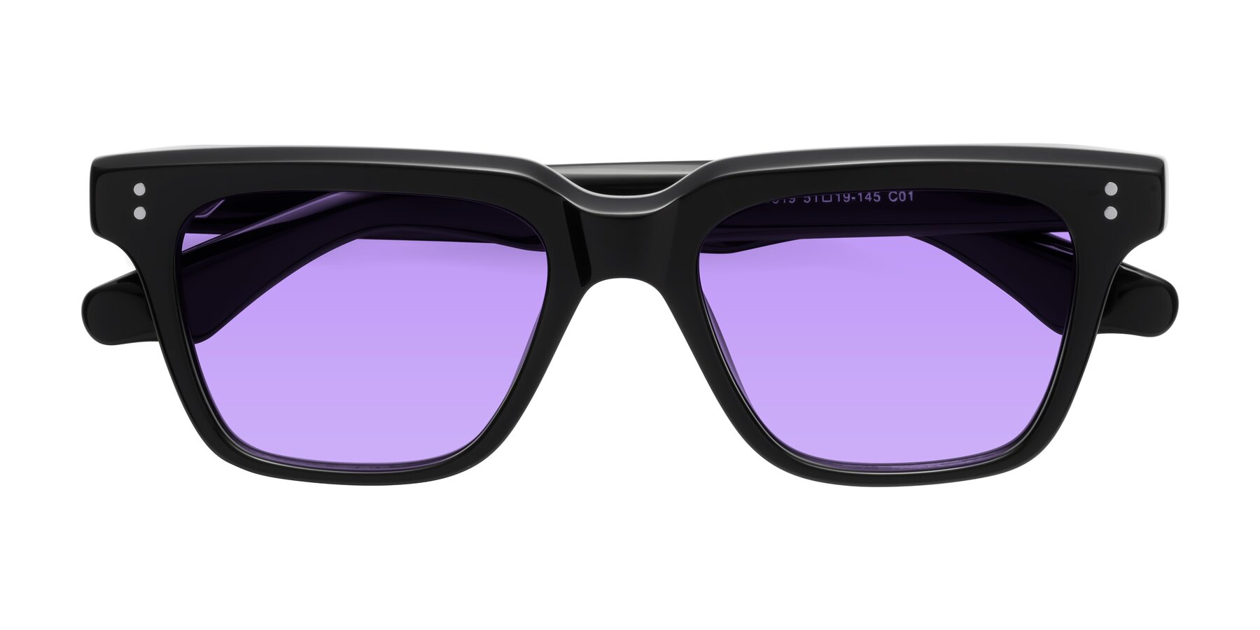 Folded Front of Gates in Black with Medium Purple Tinted Lenses