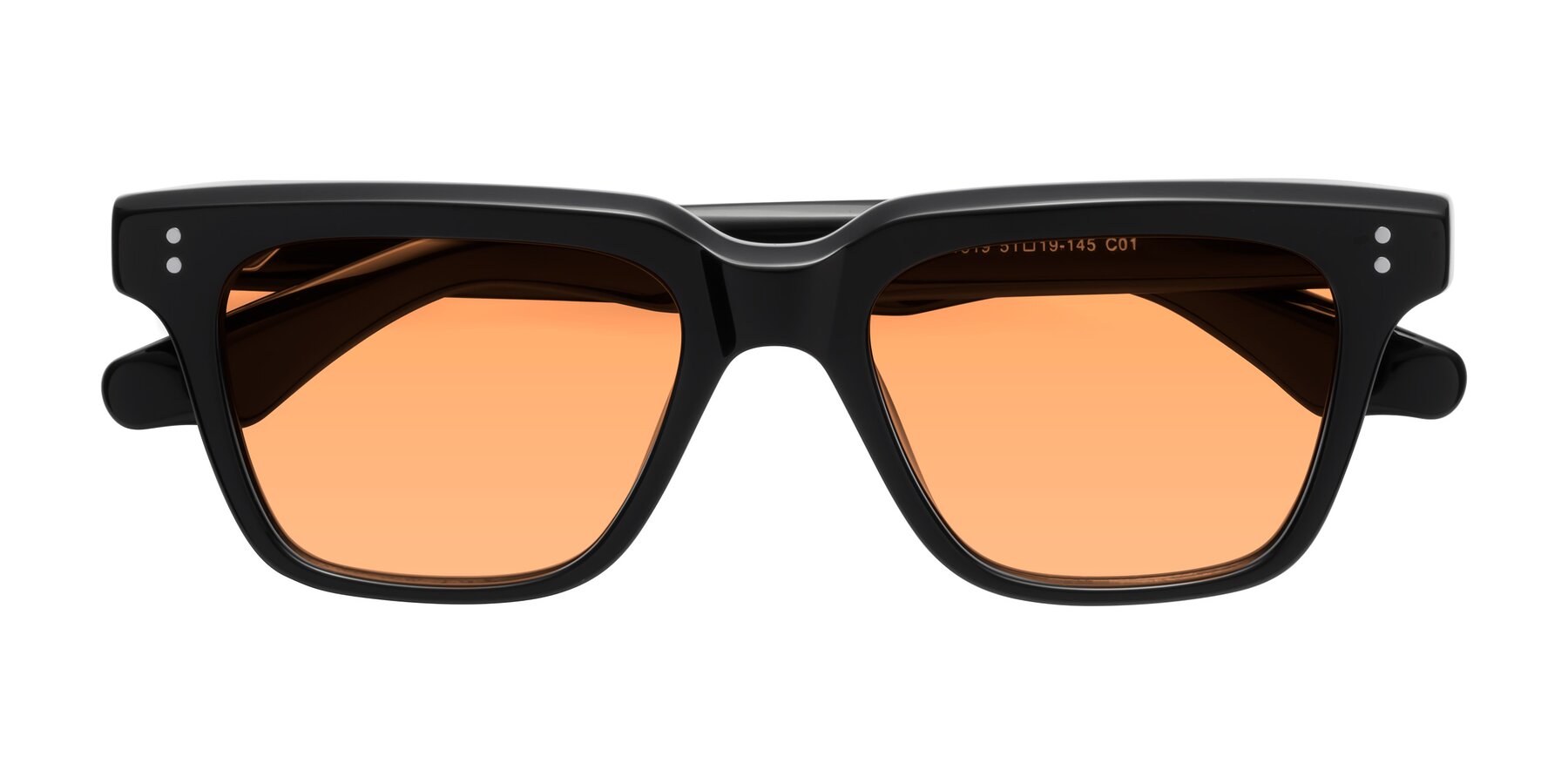 Folded Front of Gates in Black with Medium Orange Tinted Lenses