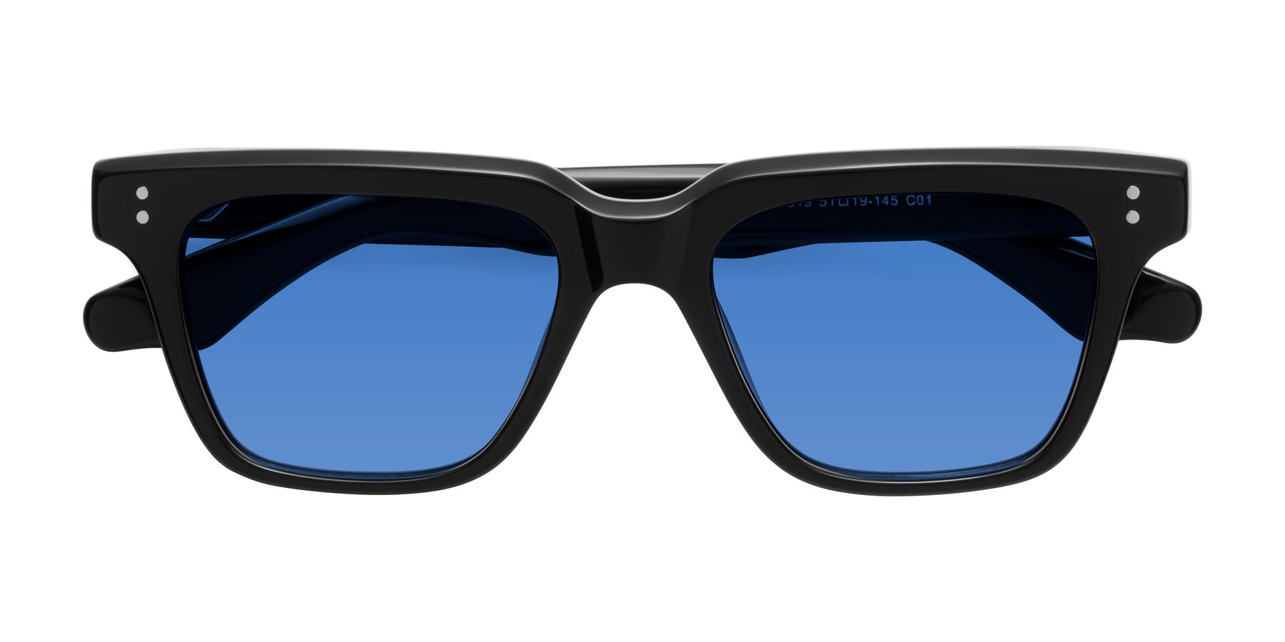 Folded Front of Gates in Black with Blue Tinted Lenses