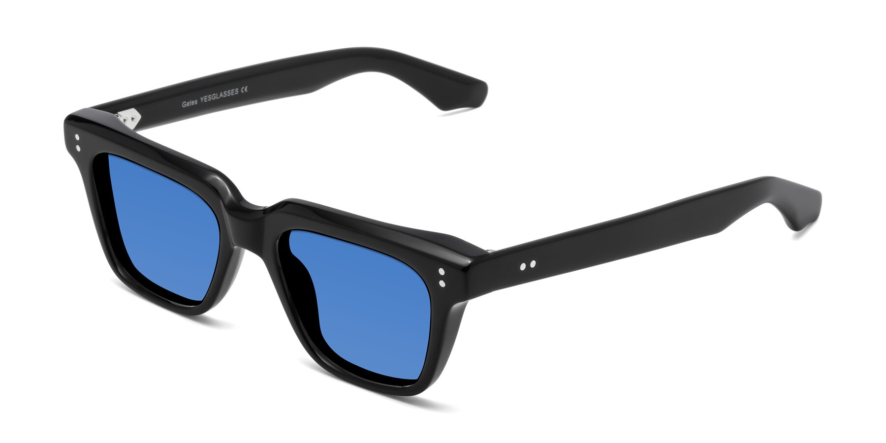 Angle of Gates in Black with Blue Tinted Lenses