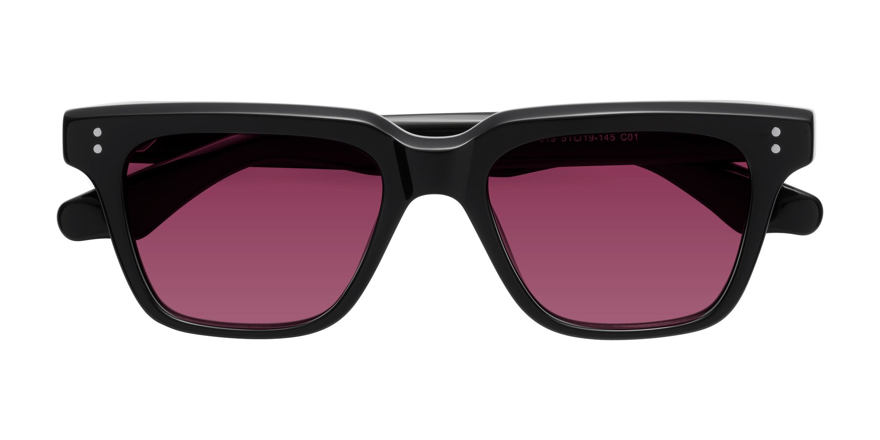 Folded Front of Gates in Black with Wine Tinted Lenses