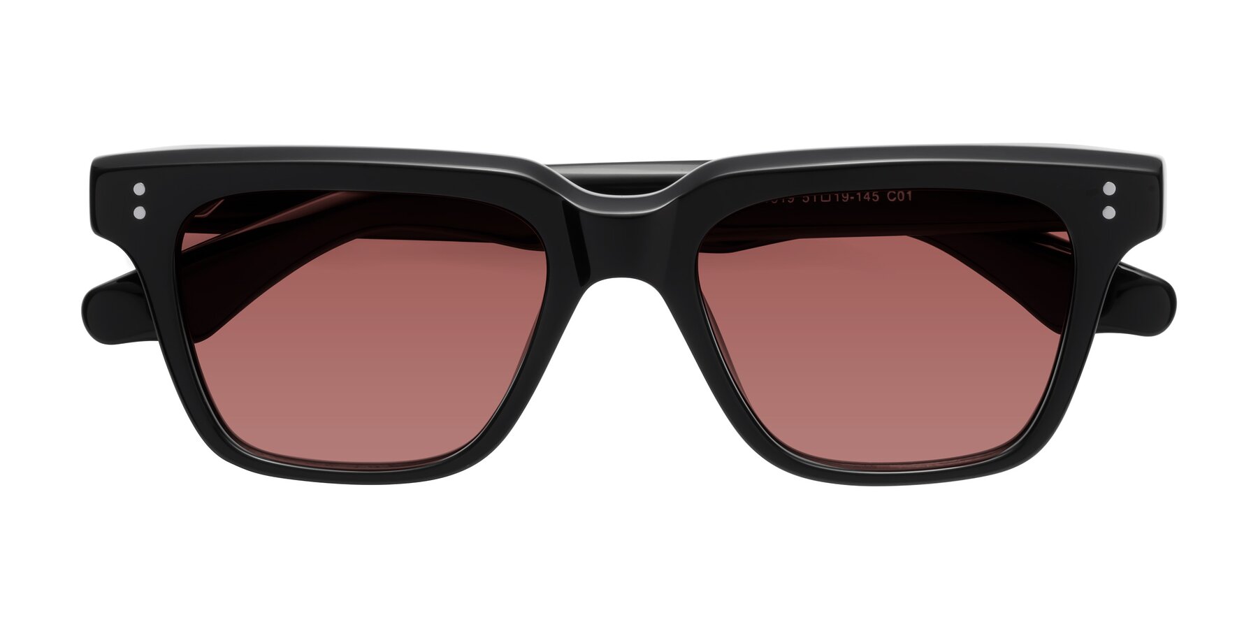 Folded Front of Gates in Black with Garnet Tinted Lenses