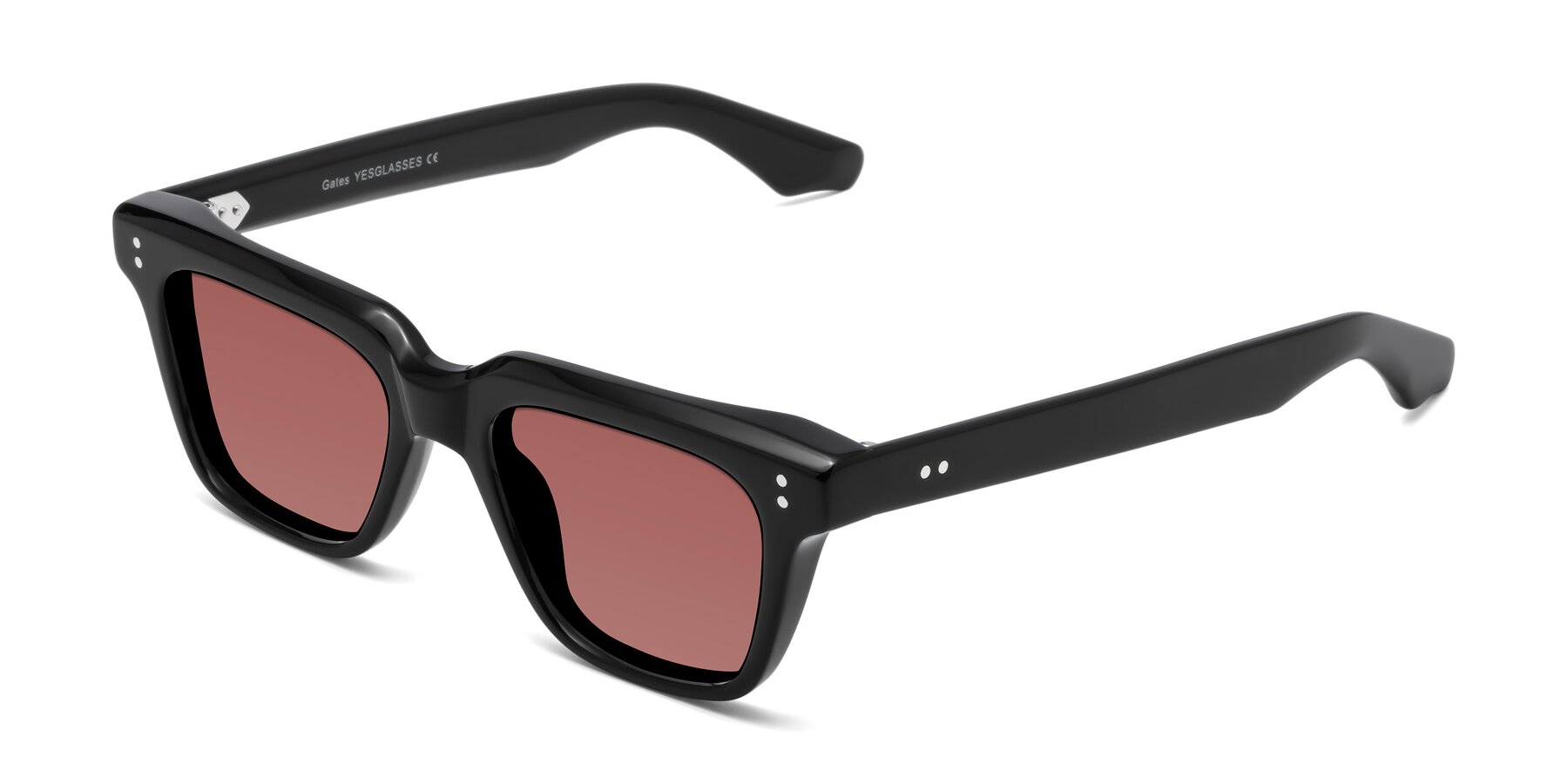 Angle of Gates in Black with Garnet Tinted Lenses