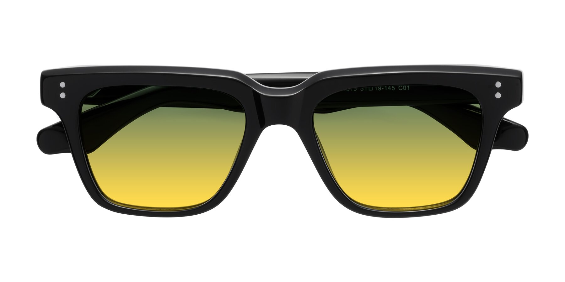 Folded Front of Gates in Black with Green / Yellow Gradient Lenses