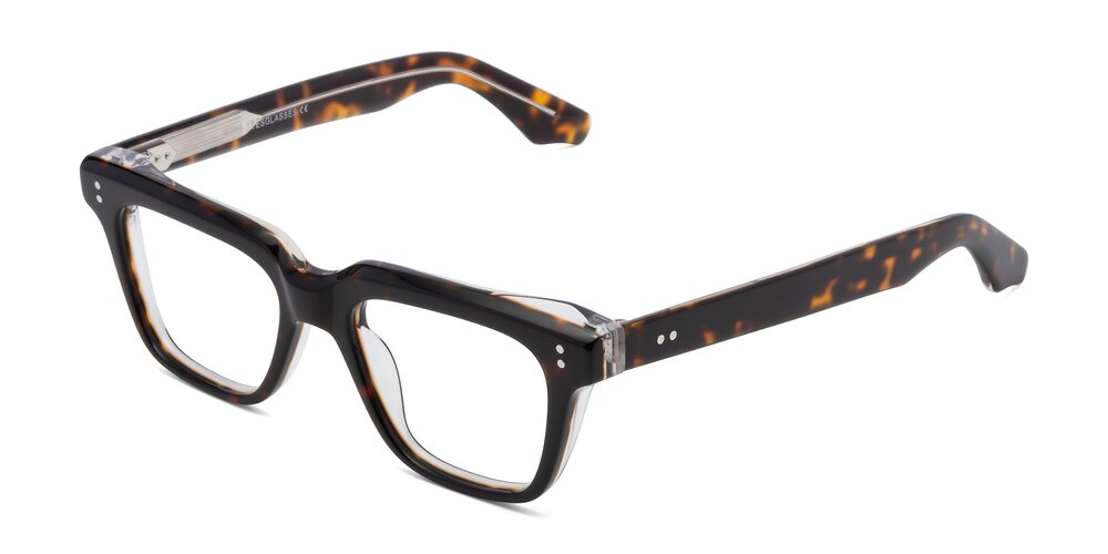 Tortoise / Clear Browline Acetate Trapezoid Eyeglasses - Gates