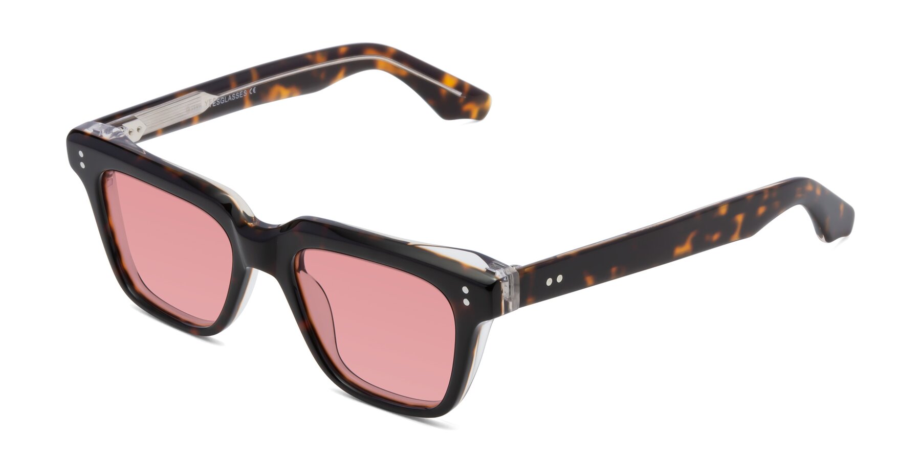 Angle of Gates in Tortoise-Clear with Medium Garnet Tinted Lenses