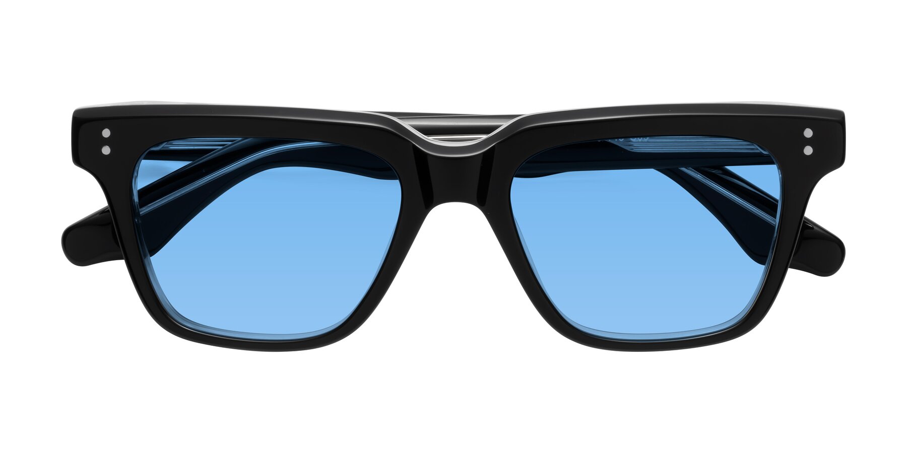 Folded Front of Gates in Black-Clear with Medium Blue Tinted Lenses