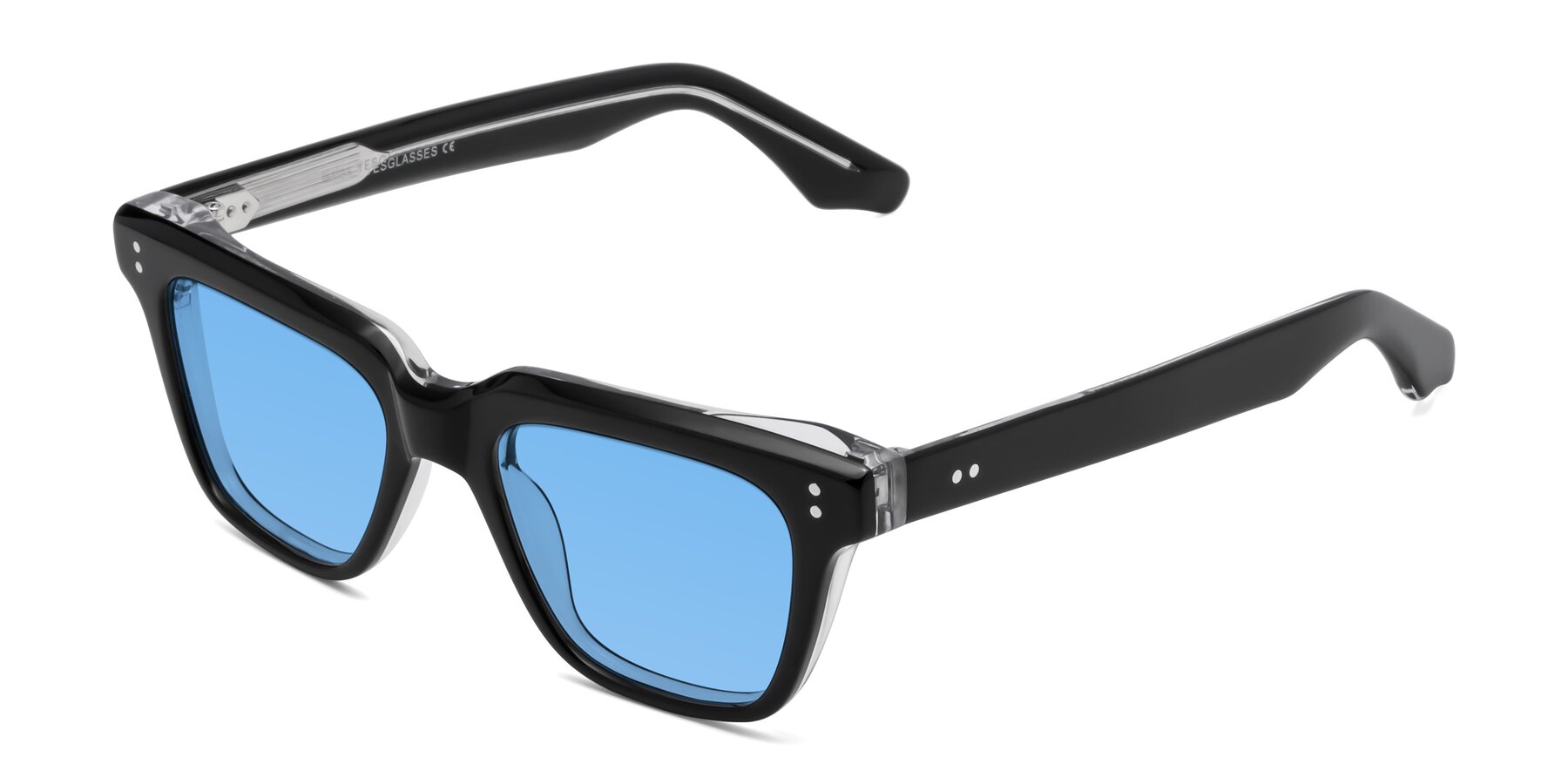 Angle of Gates in Black-Clear with Medium Blue Tinted Lenses