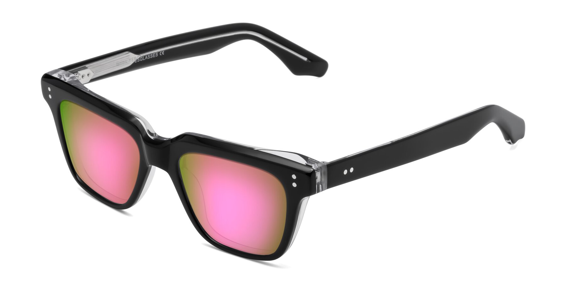 Angle of Gates in Black-Clear with Pink Mirrored Lenses