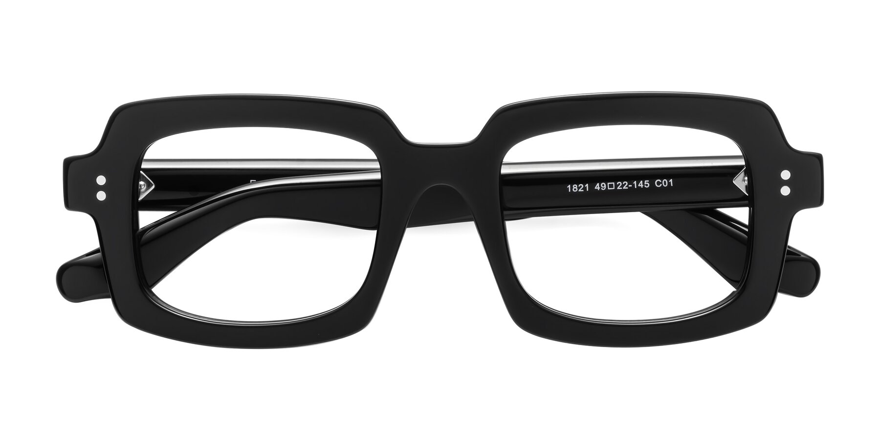 Folded Front of Force in Black with Clear Eyeglass Lenses