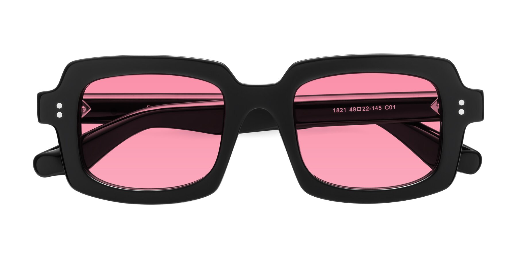 Folded Front of Force in Black with Pink Tinted Lenses