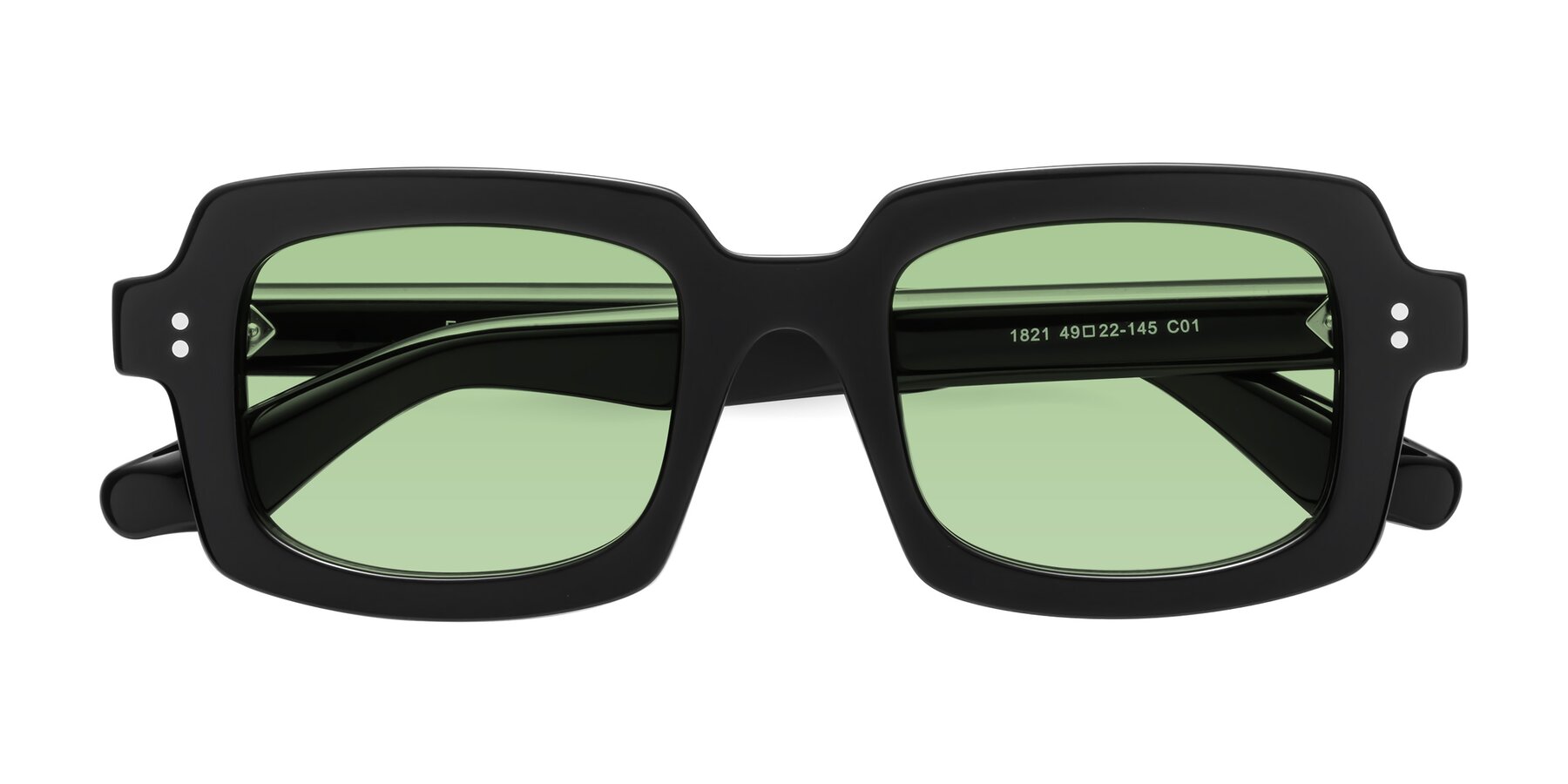 Folded Front of Force in Black with Medium Green Tinted Lenses