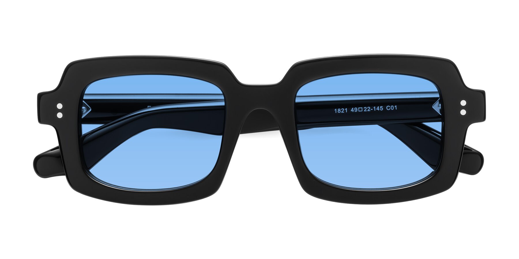 Folded Front of Force in Black with Medium Blue Tinted Lenses