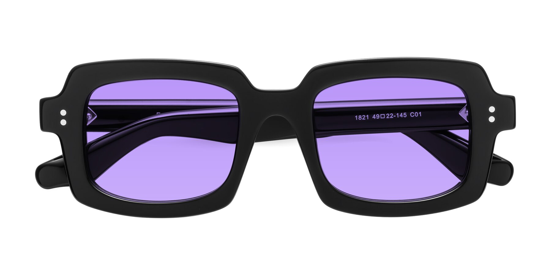 Folded Front of Force in Black with Medium Purple Tinted Lenses