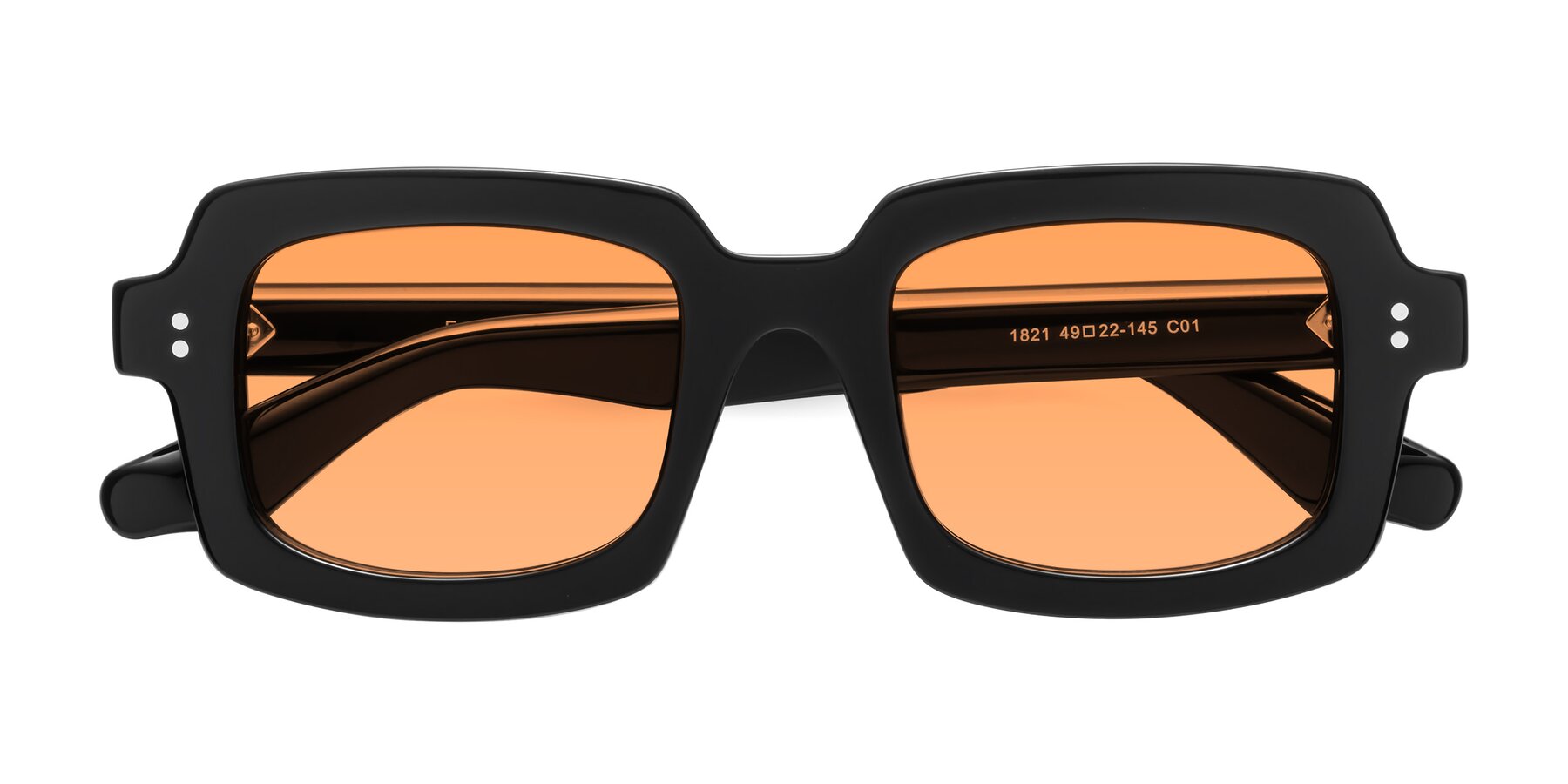 Folded Front of Force in Black with Medium Orange Tinted Lenses