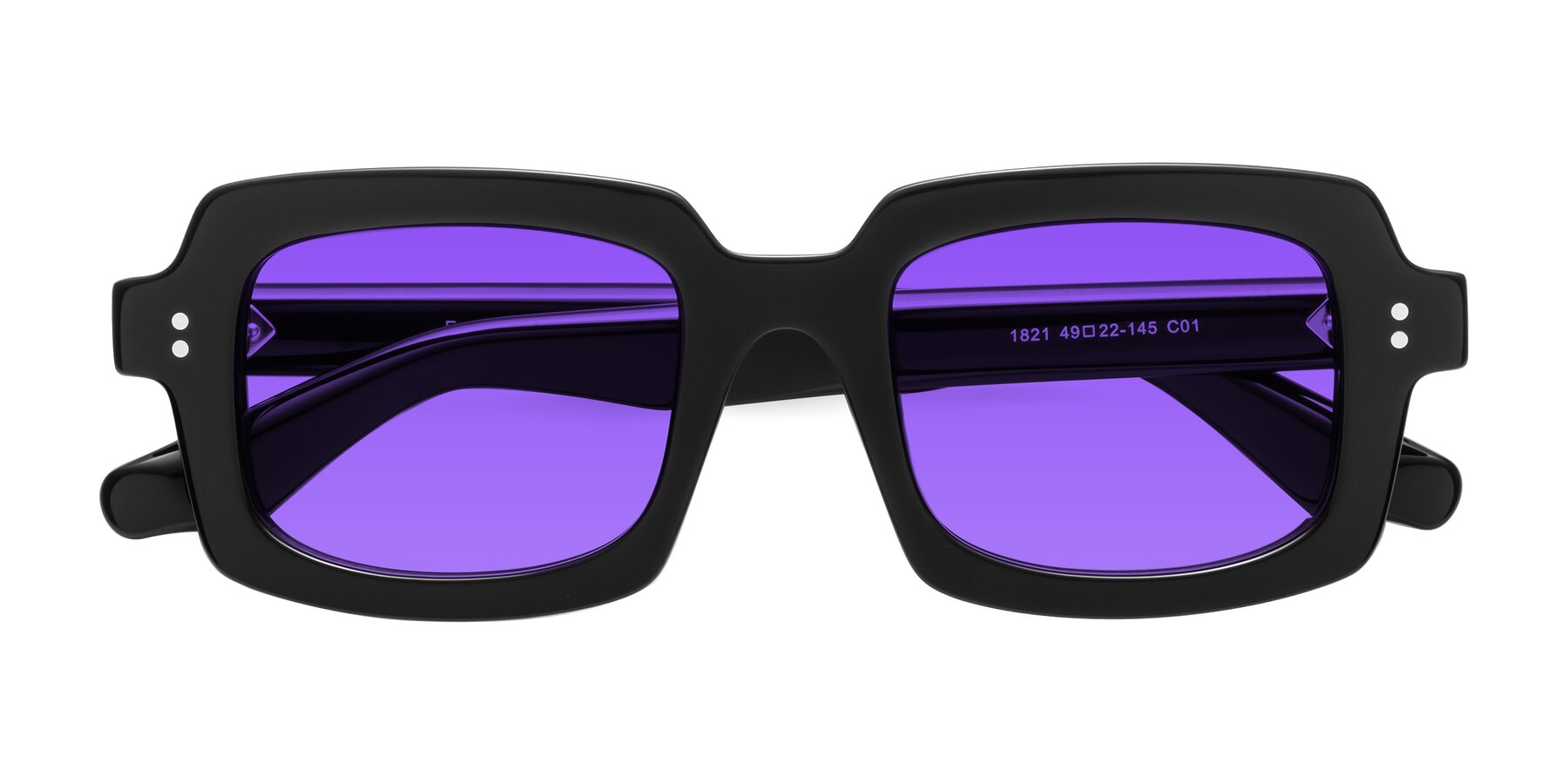 Folded Front of Force in Black with Purple Tinted Lenses