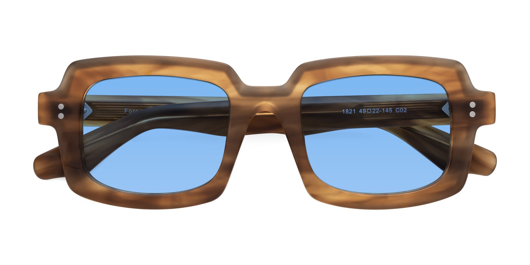 Folded Front of Force in Caramel with Medium Blue Tinted Lenses