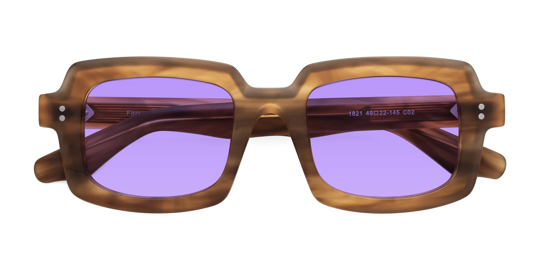 Folded Front of Force in Caramel with Medium Purple Tinted Lenses