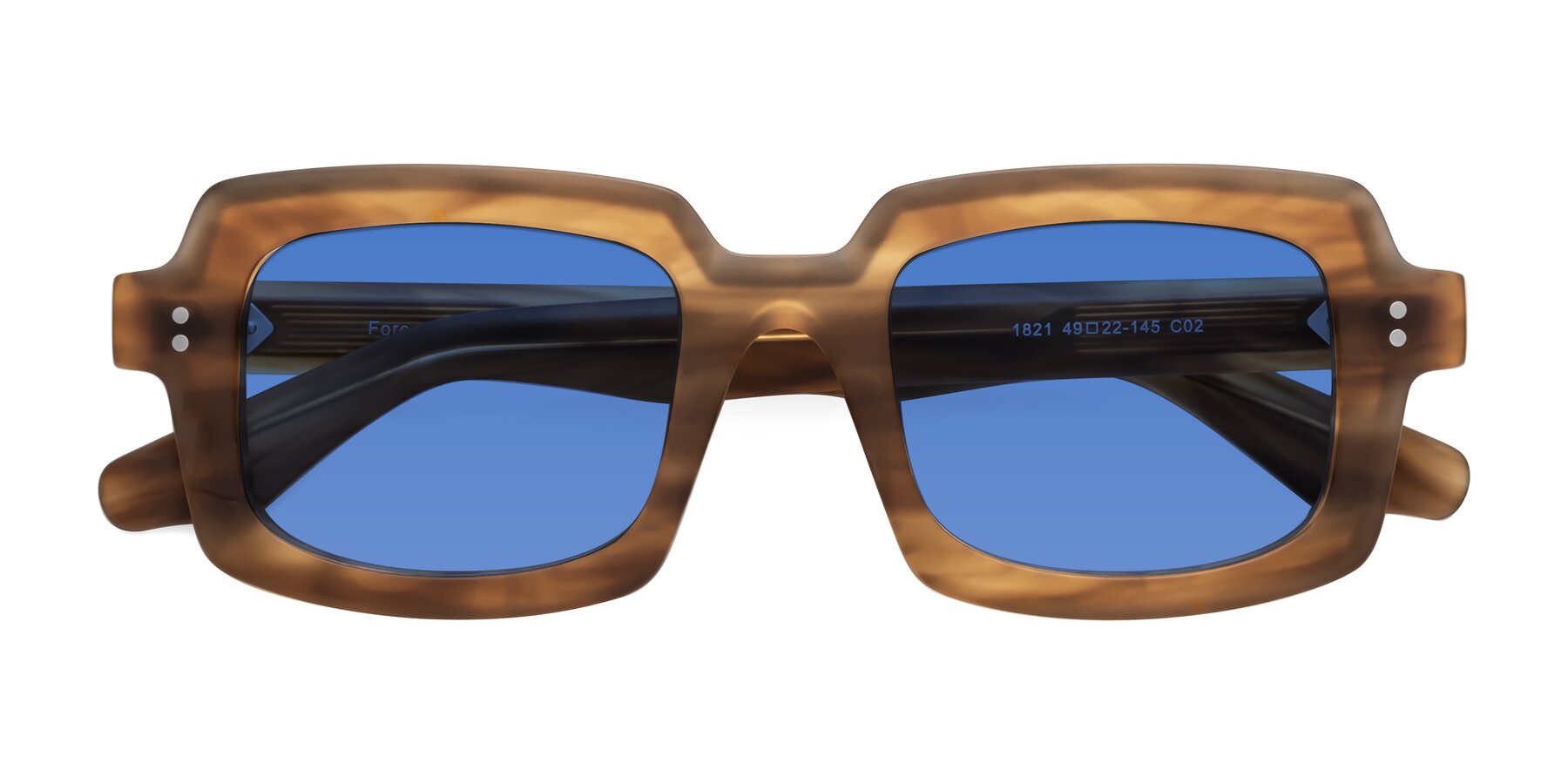 Folded Front of Force in Caramel with Blue Tinted Lenses