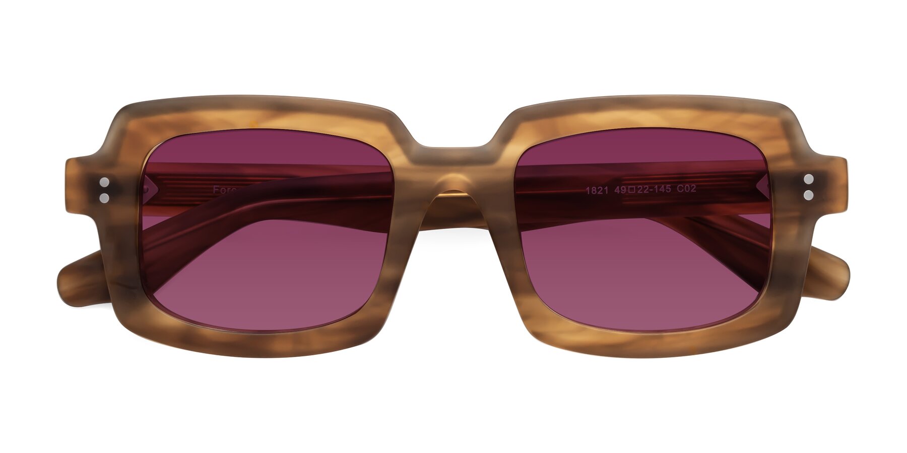 Folded Front of Force in Caramel with Wine Tinted Lenses