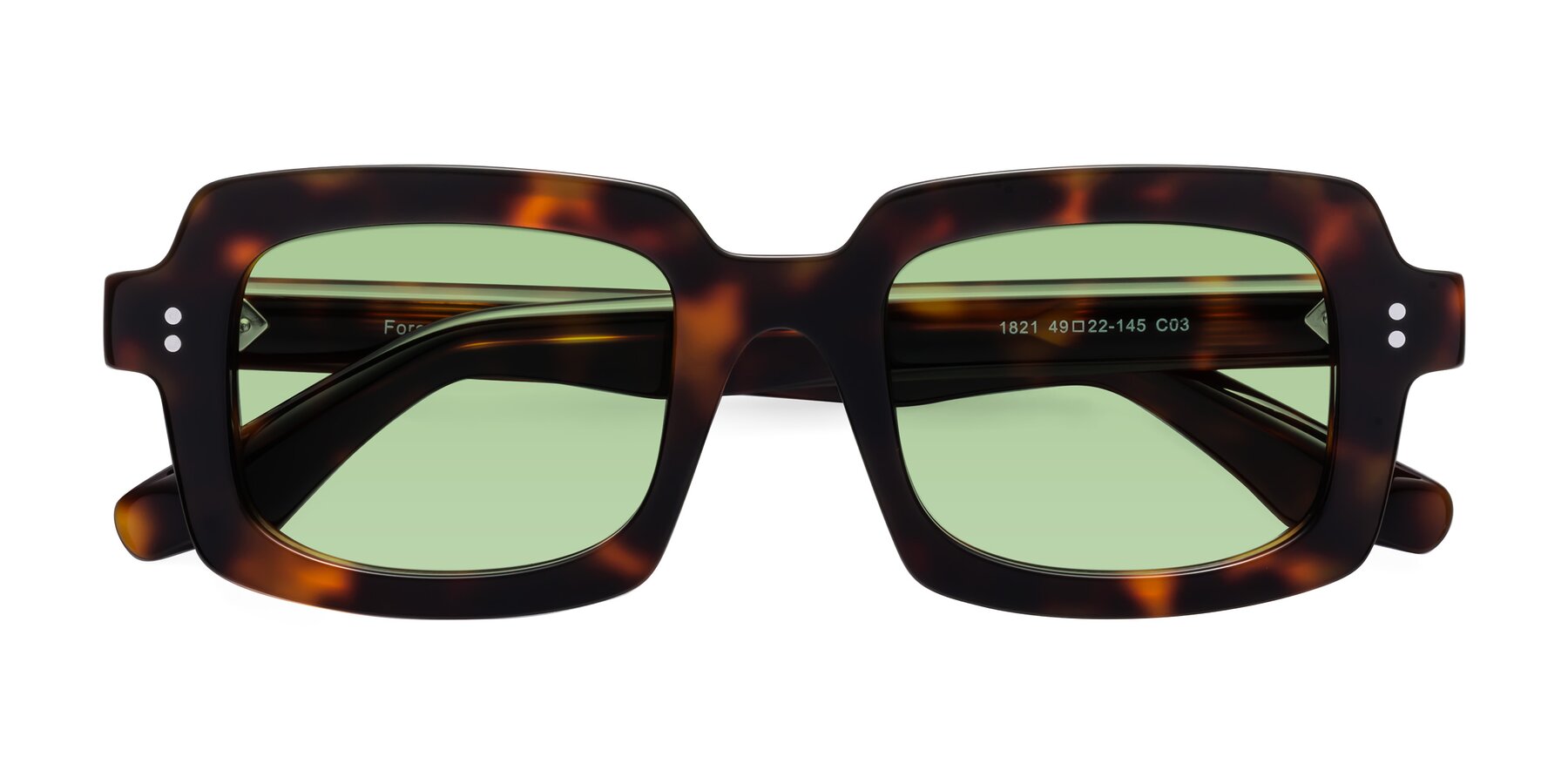Folded Front of Force in Tortoise with Medium Green Tinted Lenses