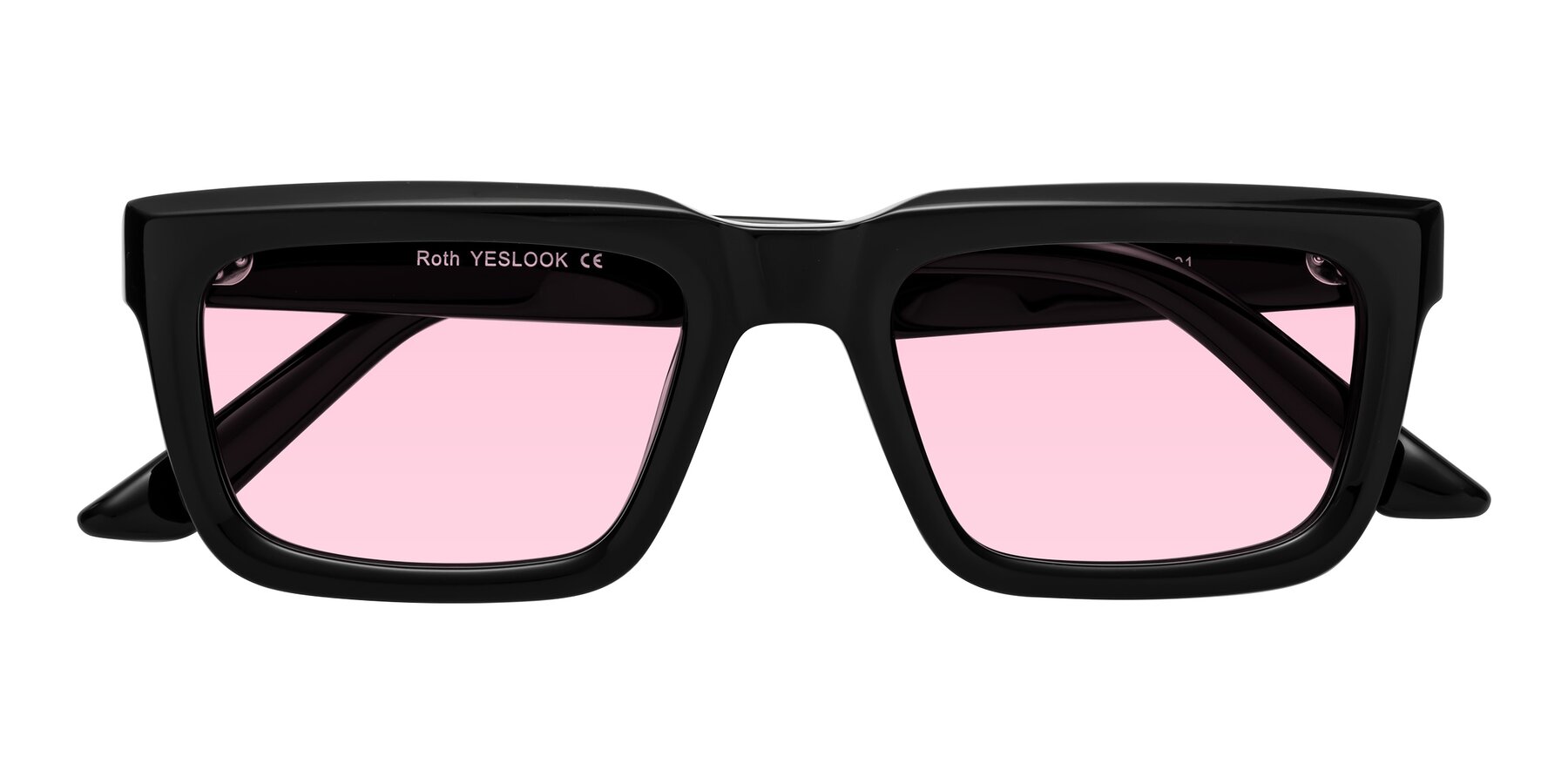 Folded Front of Roth in Black with Light Pink Tinted Lenses