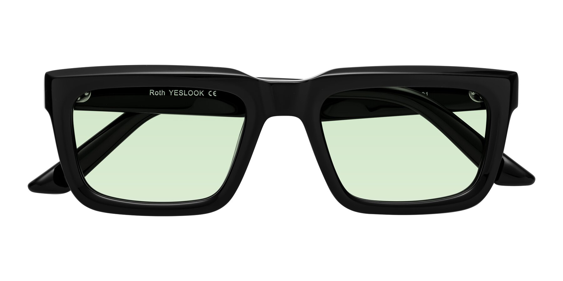 Folded Front of Roth in Black with Light Green Tinted Lenses