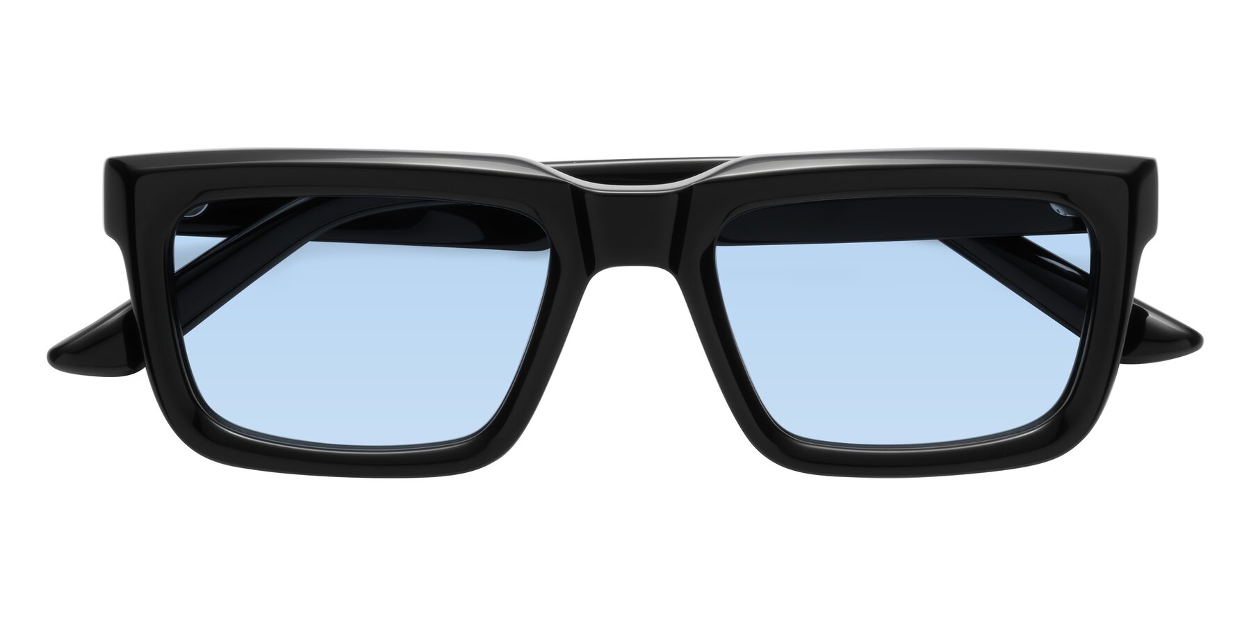 Folded Front of Roth in Black with Light Blue Tinted Lenses