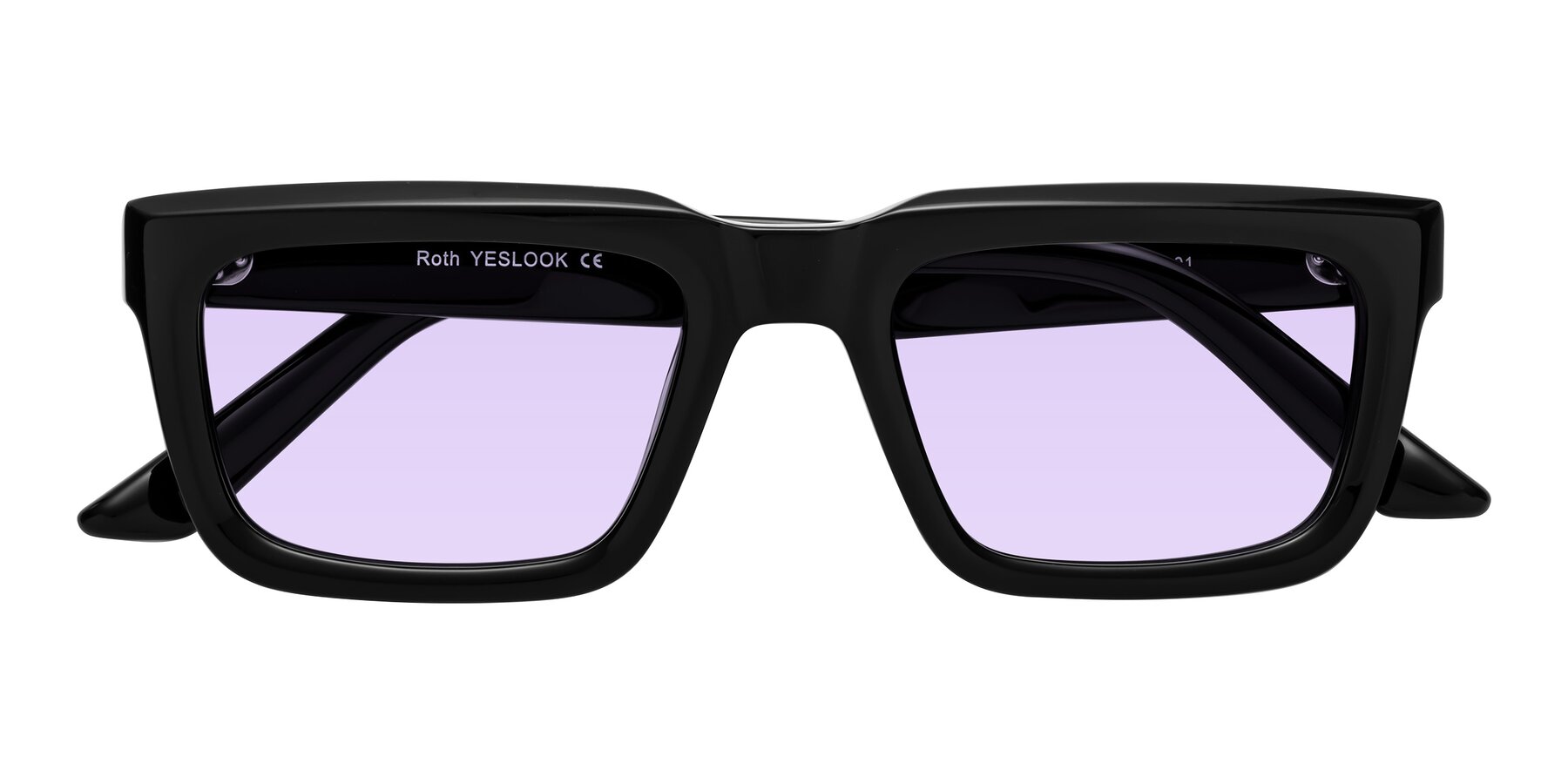 Folded Front of Roth in Black with Light Purple Tinted Lenses