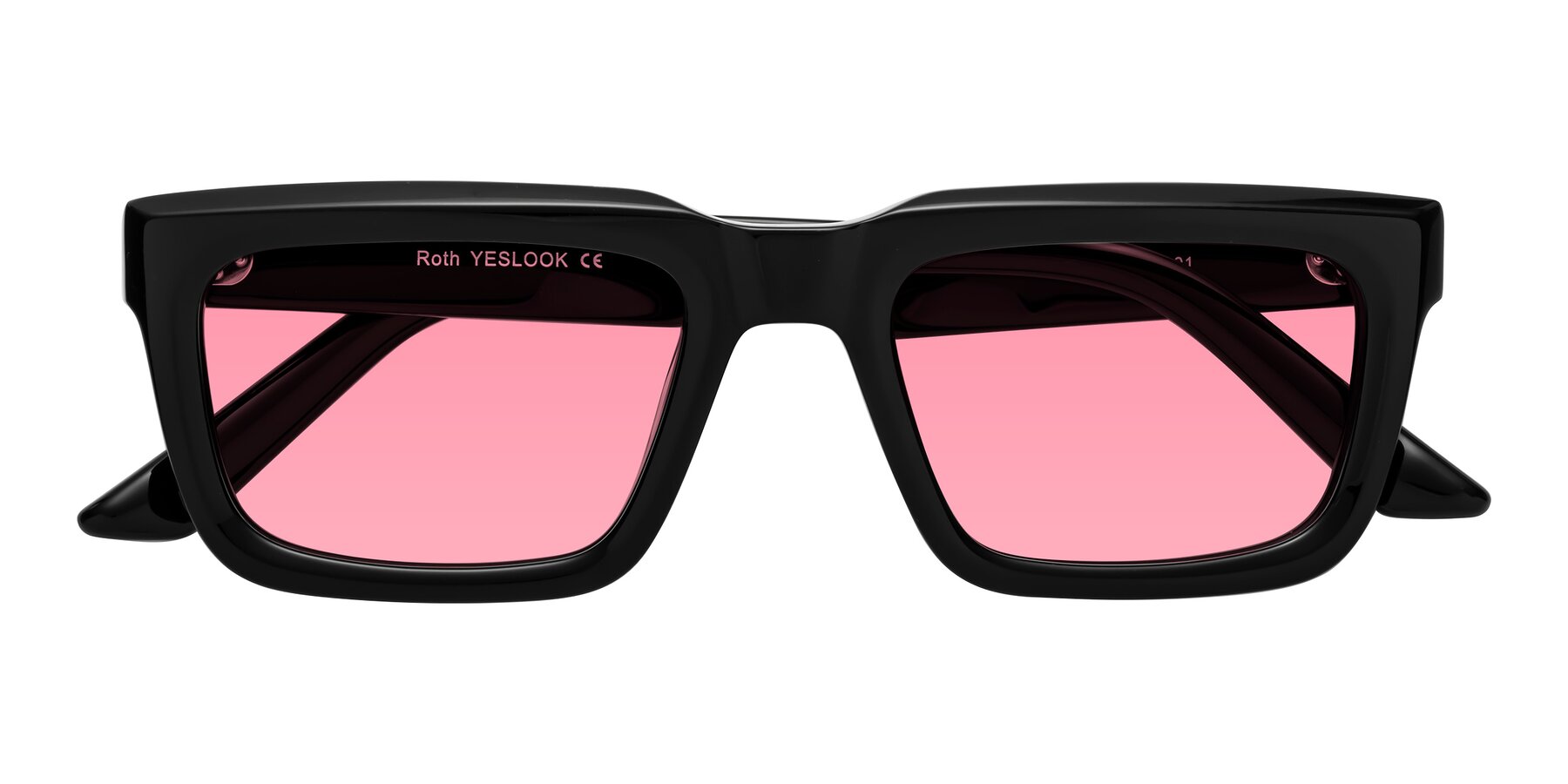 Folded Front of Roth in Black with Pink Tinted Lenses