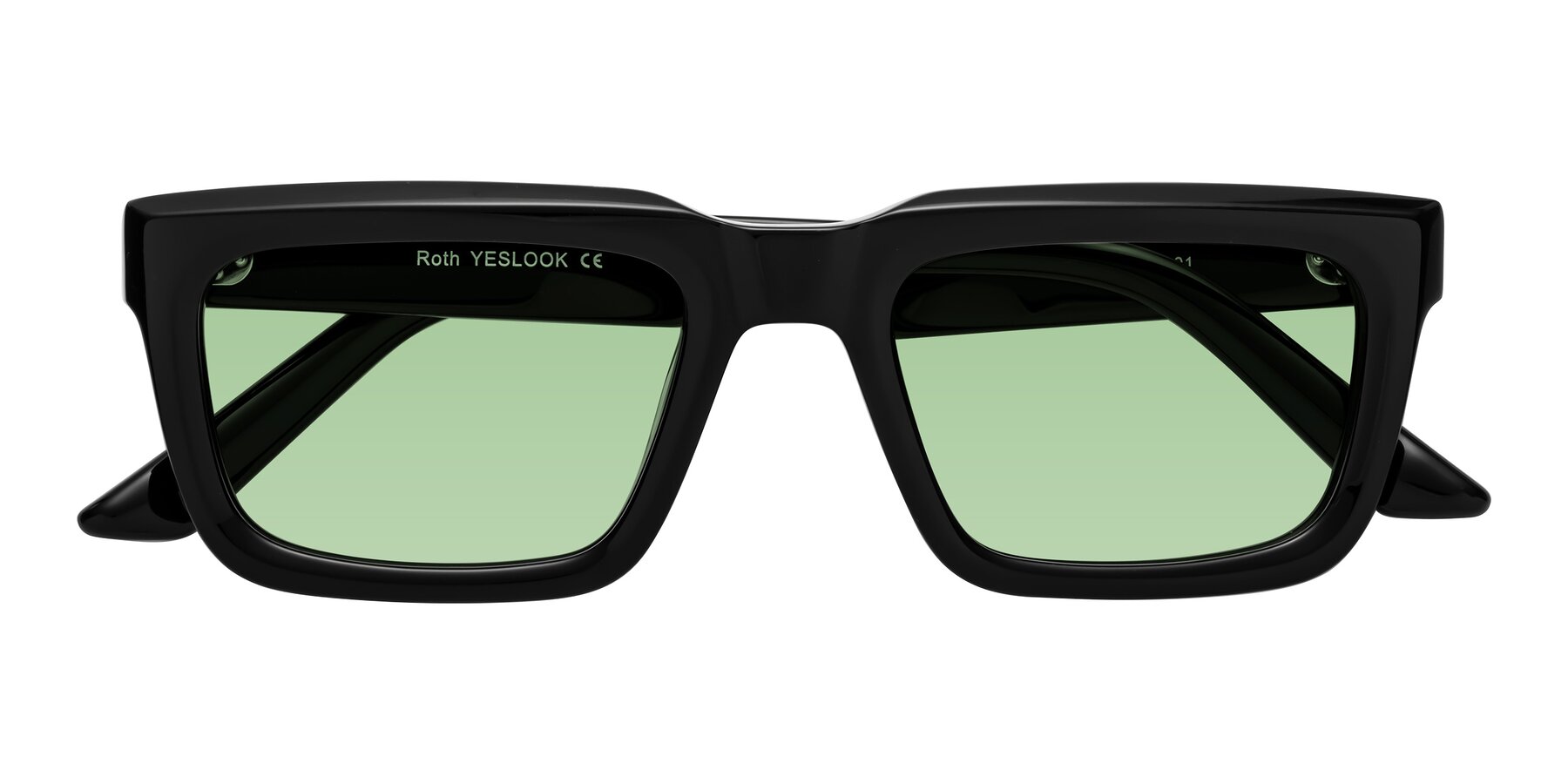 Folded Front of Roth in Black with Medium Green Tinted Lenses