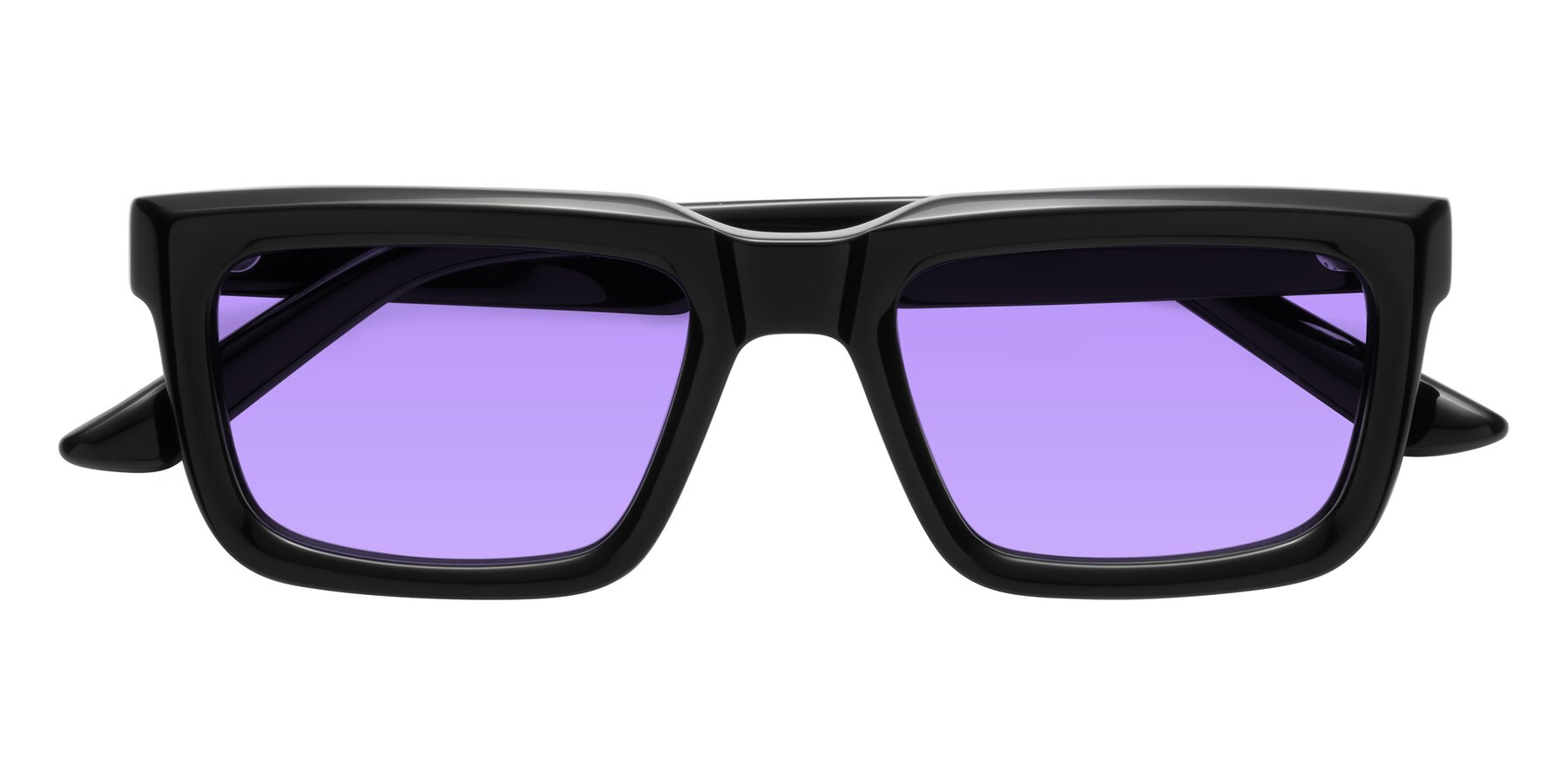 Folded Front of Roth in Black with Medium Purple Tinted Lenses