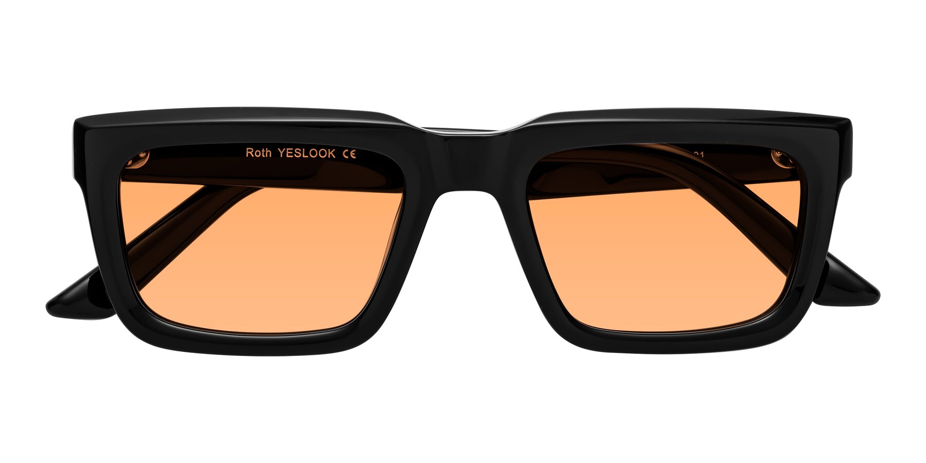 Folded Front of Roth in Black with Medium Orange Tinted Lenses