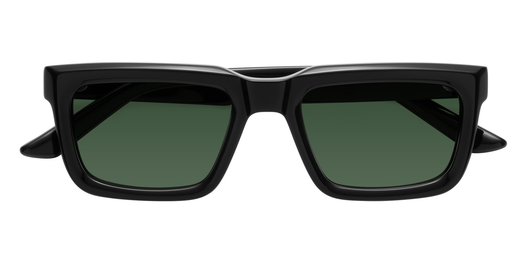 Folded Front of Roth in Black with Green Tinted Lenses