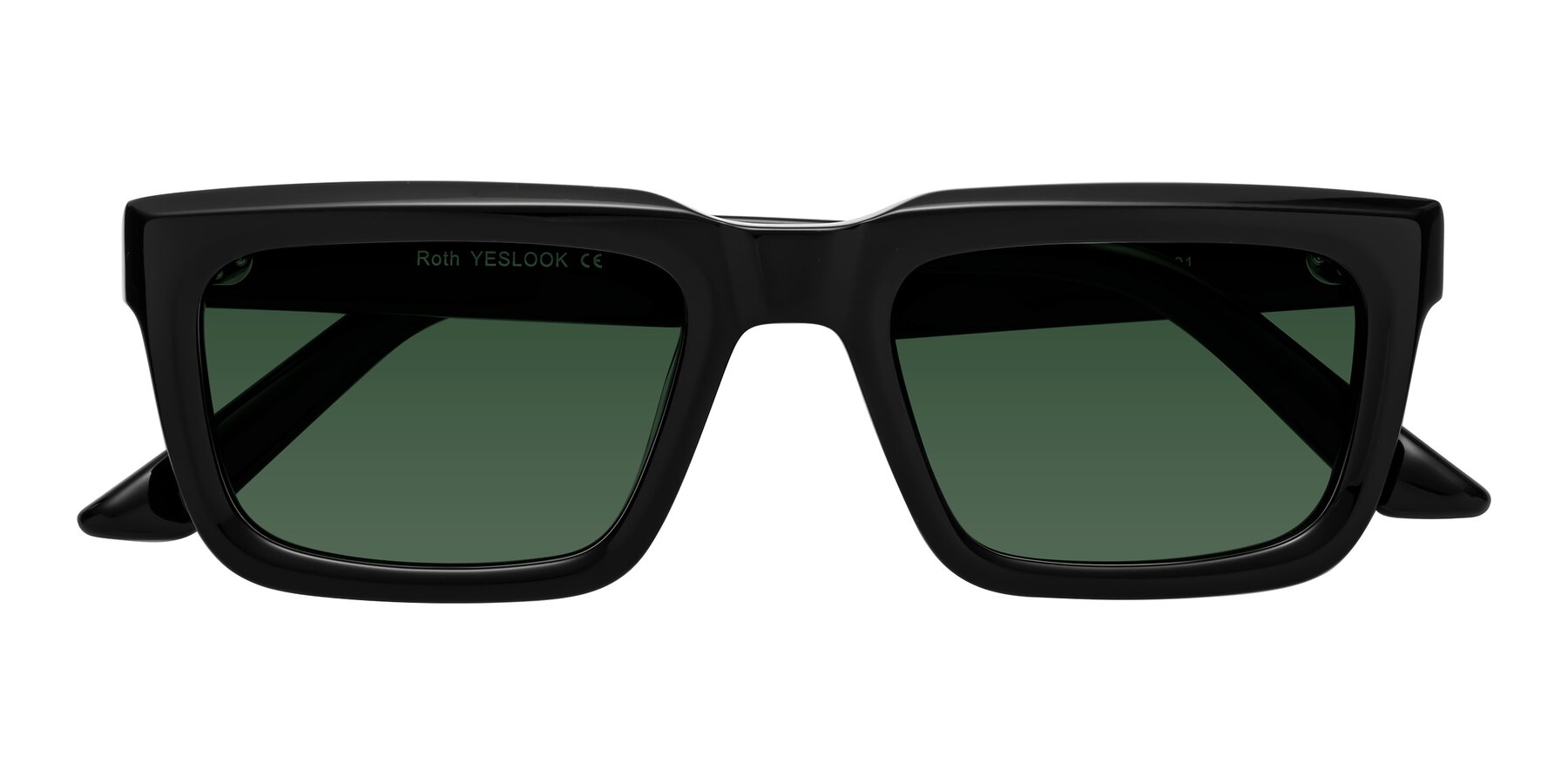 Folded Front of Roth in Black with Green Tinted Lenses