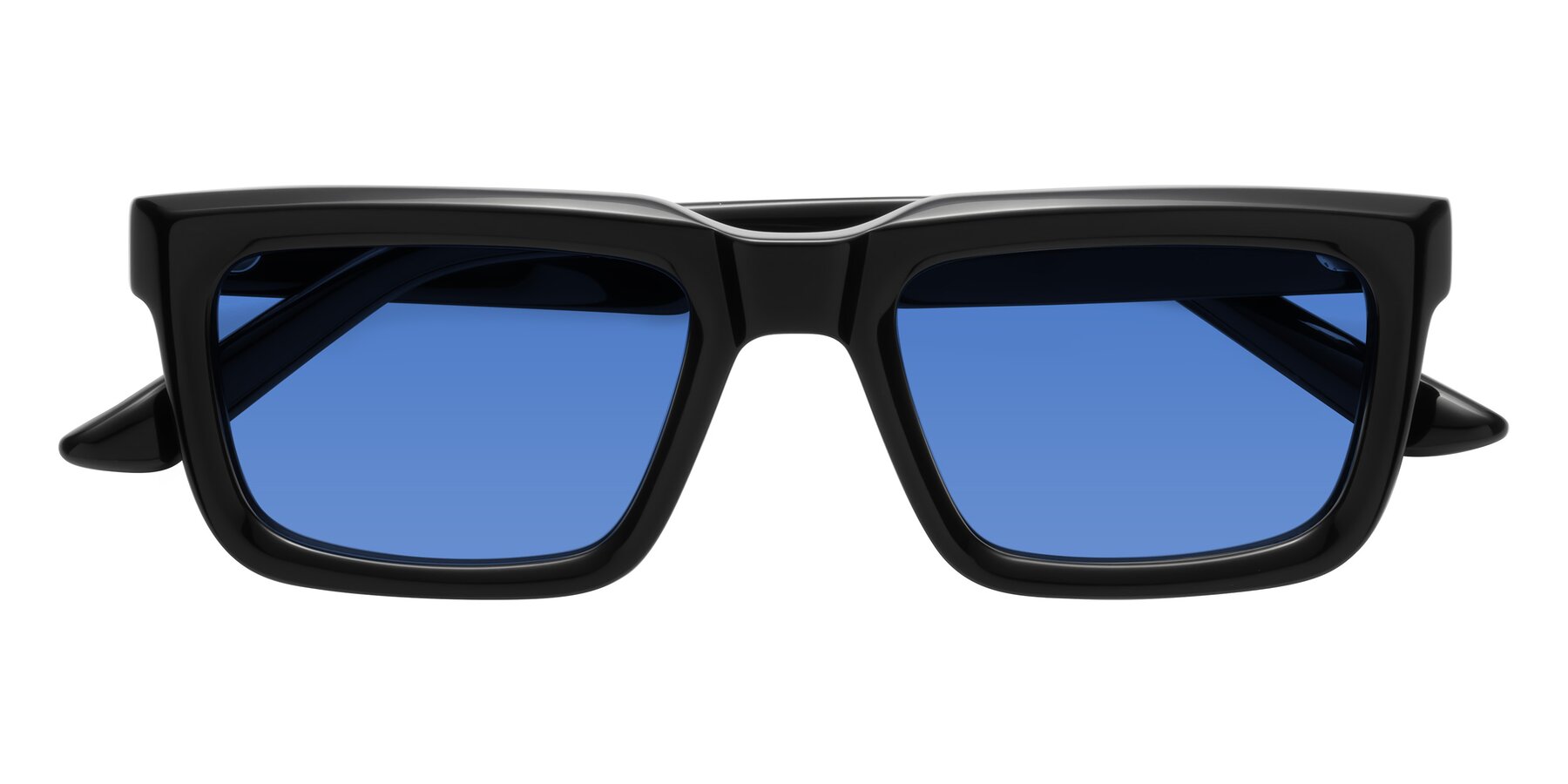 Folded Front of Roth in Black with Blue Tinted Lenses