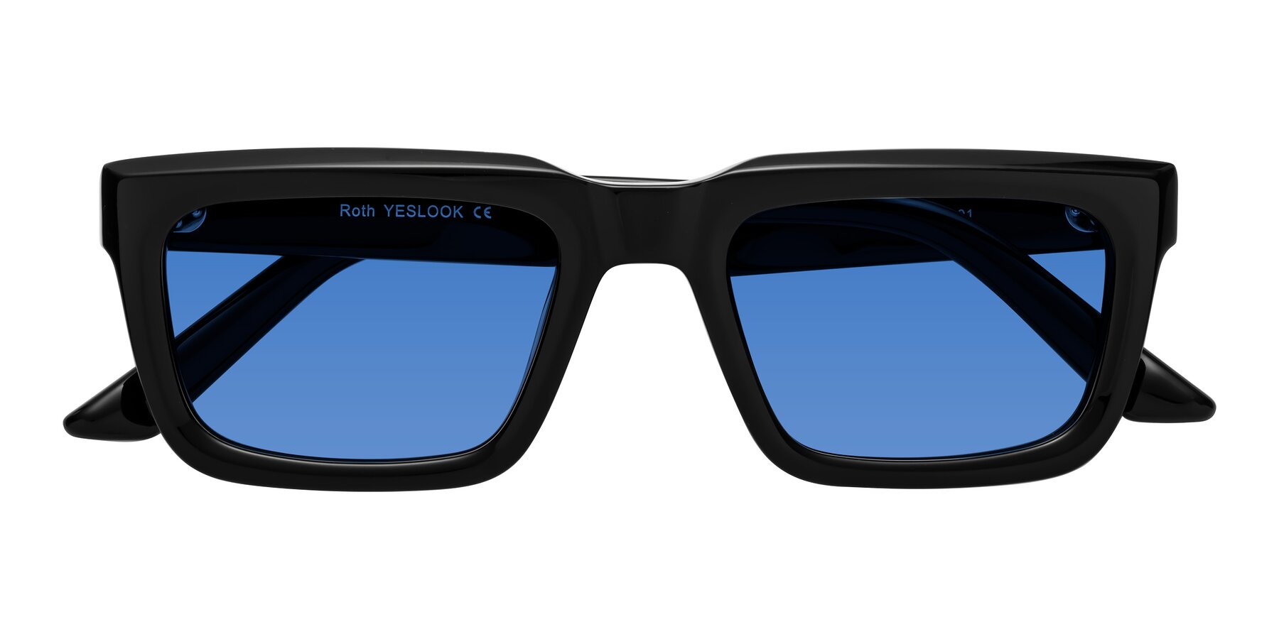 Folded Front of Roth in Black with Blue Tinted Lenses