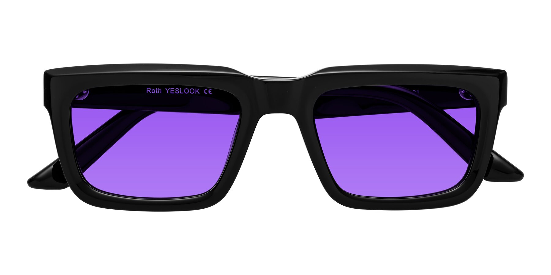 Folded Front of Roth in Black with Purple Tinted Lenses