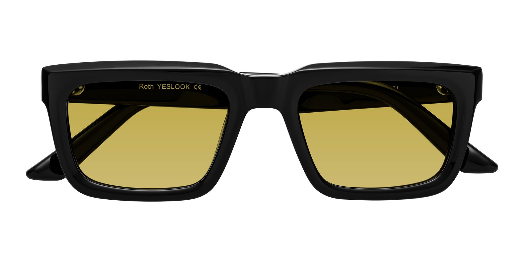 Folded Front of Roth in Black with Champagne Tinted Lenses